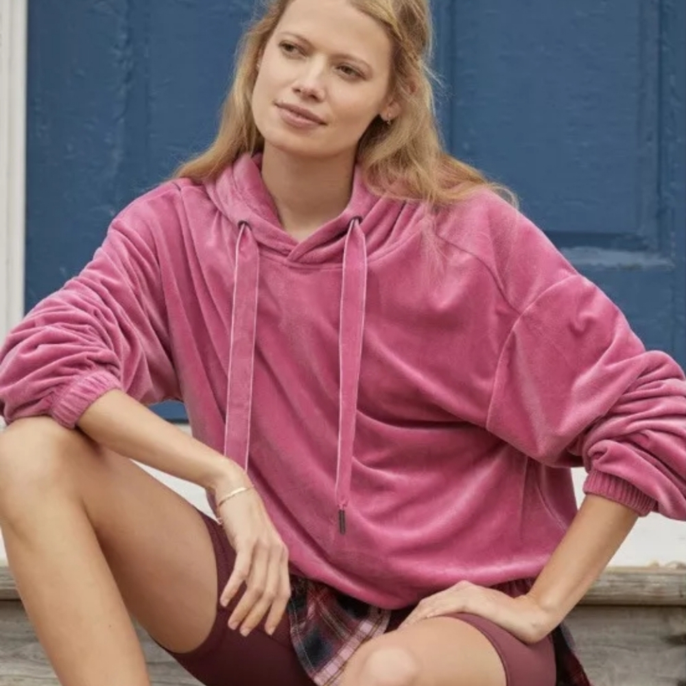 Velvet Pink Pullover Hoodie Sweatshirt